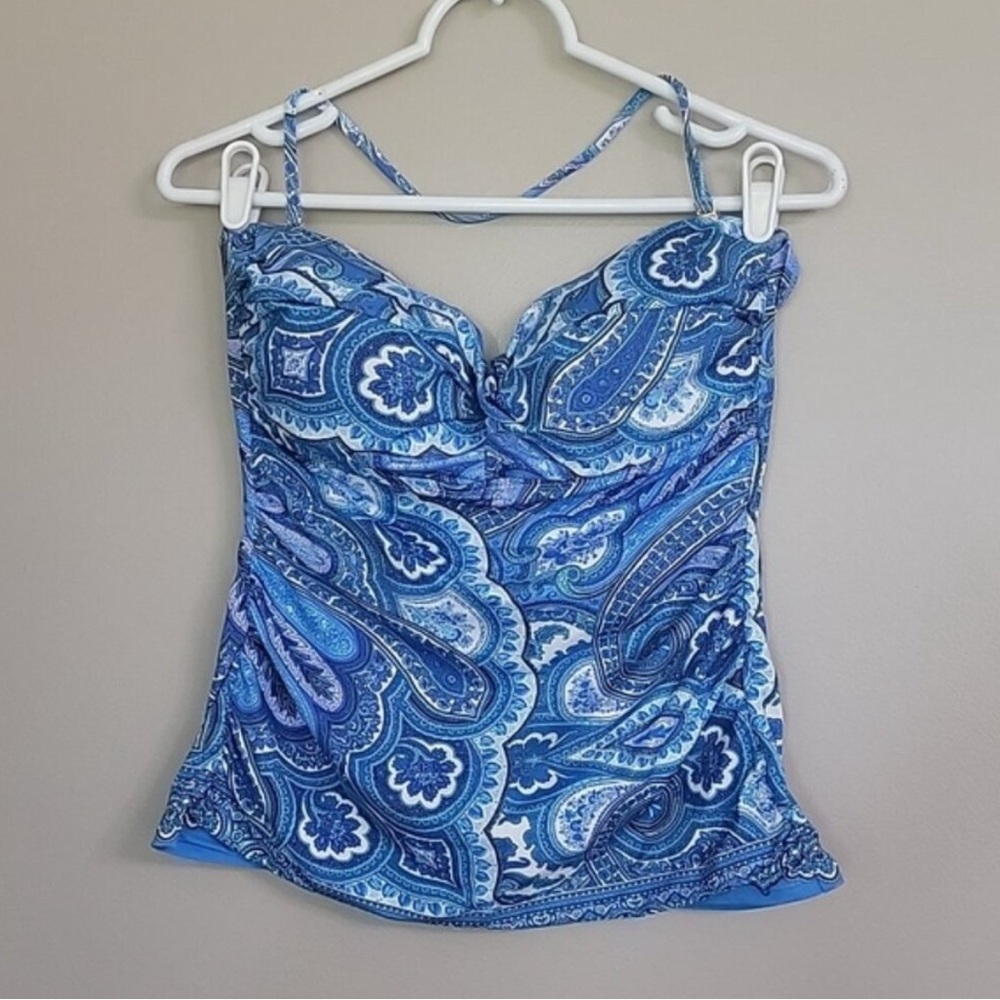 Lauren Ralph Lauren Blue White Tankini Swim Suit Top Size 12